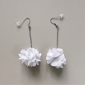 Flower Pom Pom Drop Earrings white
